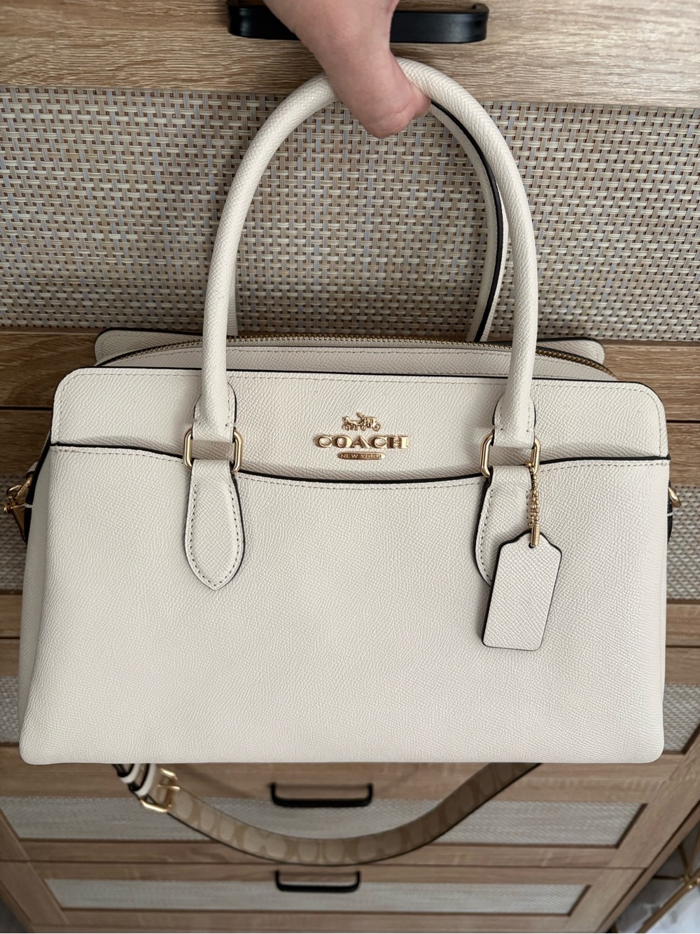 Coach Large Darcie Carryall Cream Leather Satchel with Gold Hardware